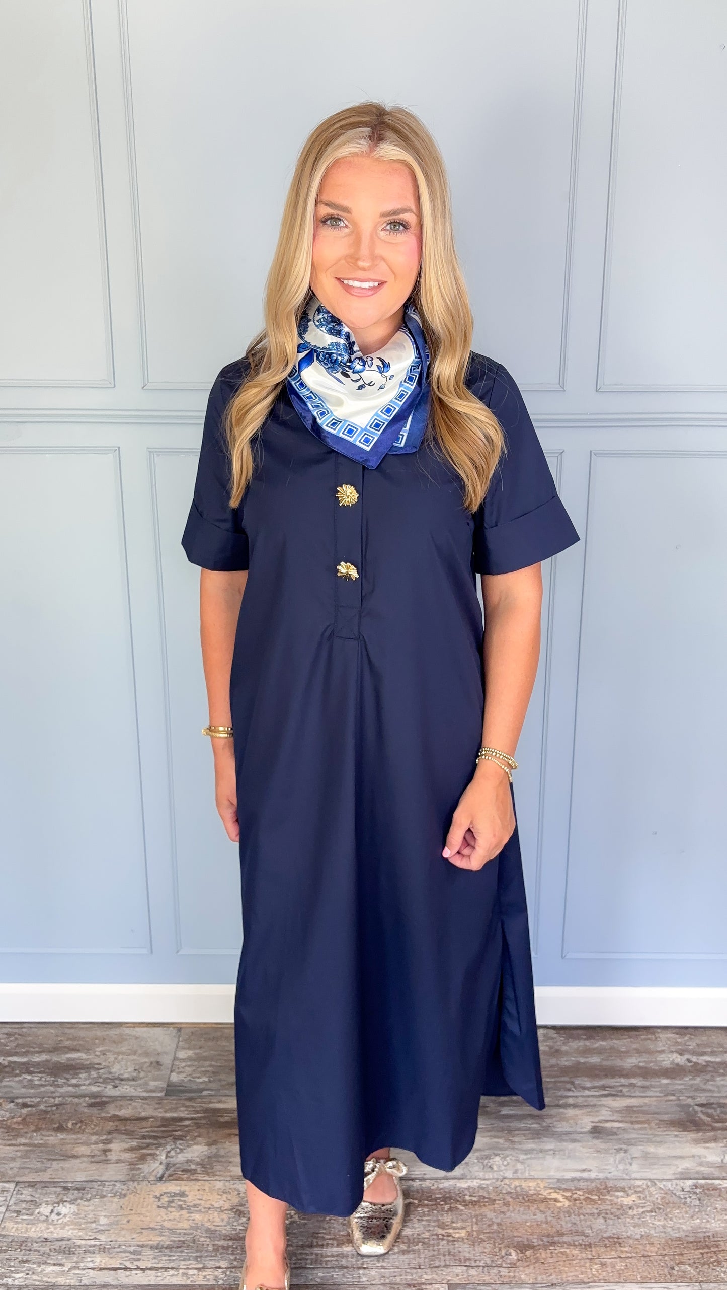 Timeless Solid Midi Dress - Navy