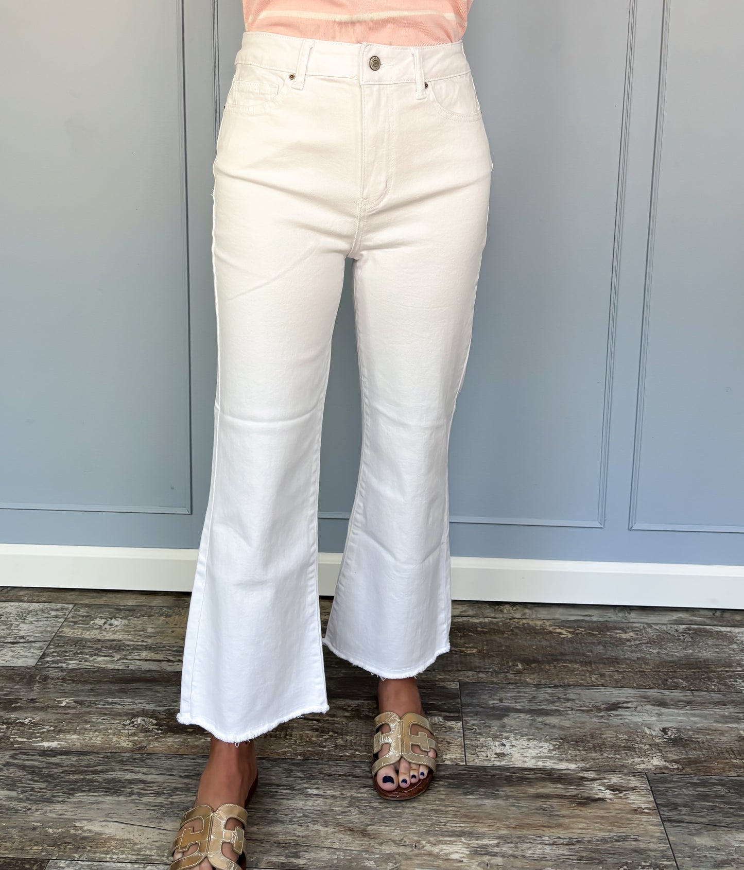 Zenana Acid Wash Cropped Bootcut Pants- White