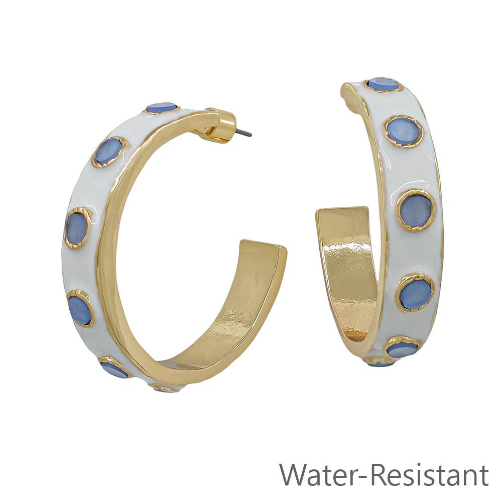 White & Blue Hoop Earrings