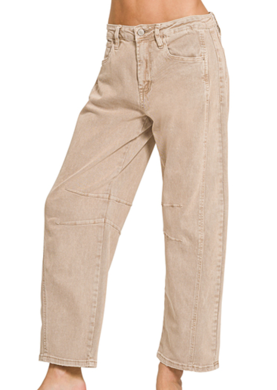 Barrel Leg Denim Pants - Ash Mocha
