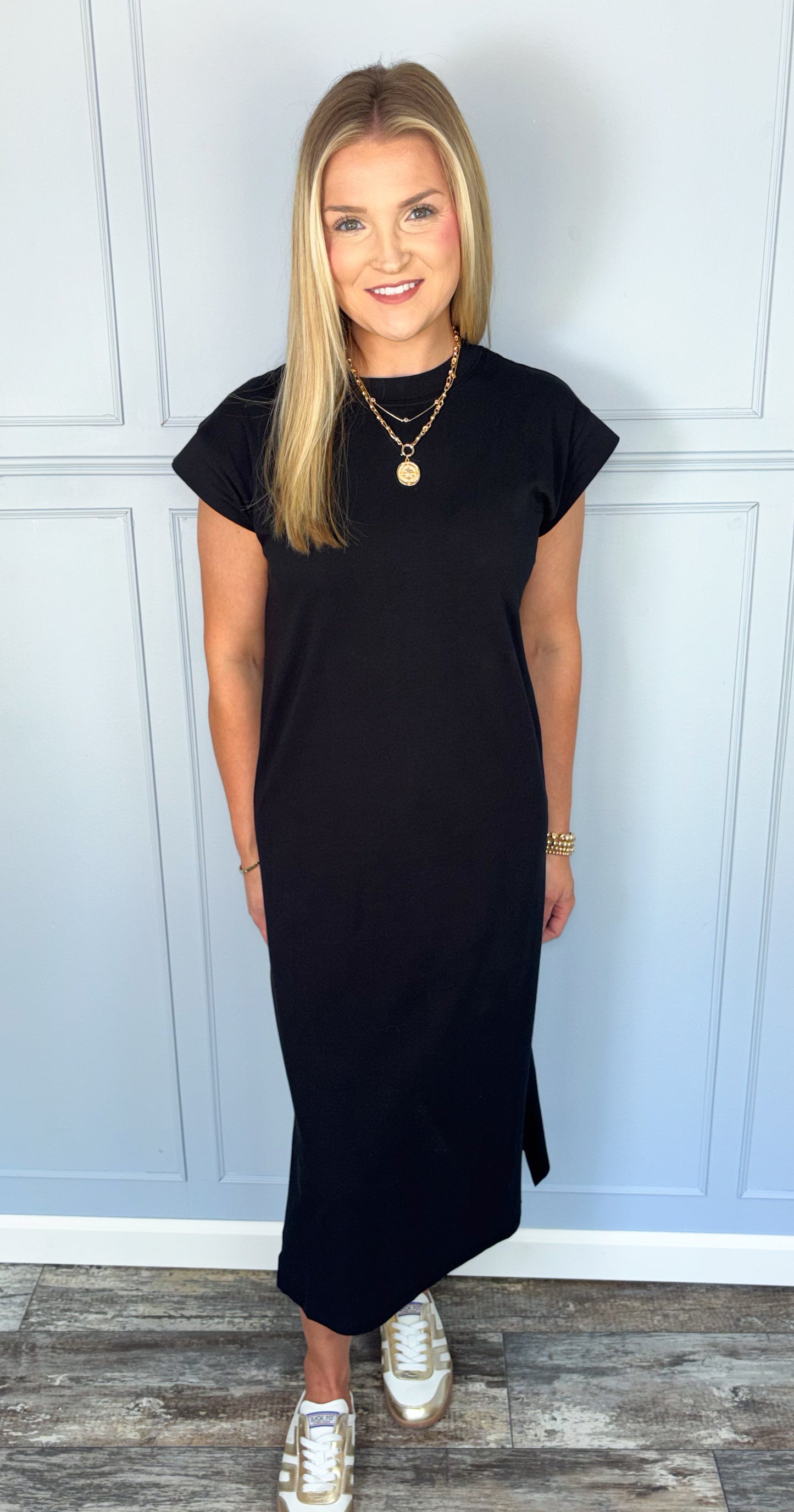 Soft Spoken Midi Tee Shirt Dress - Black