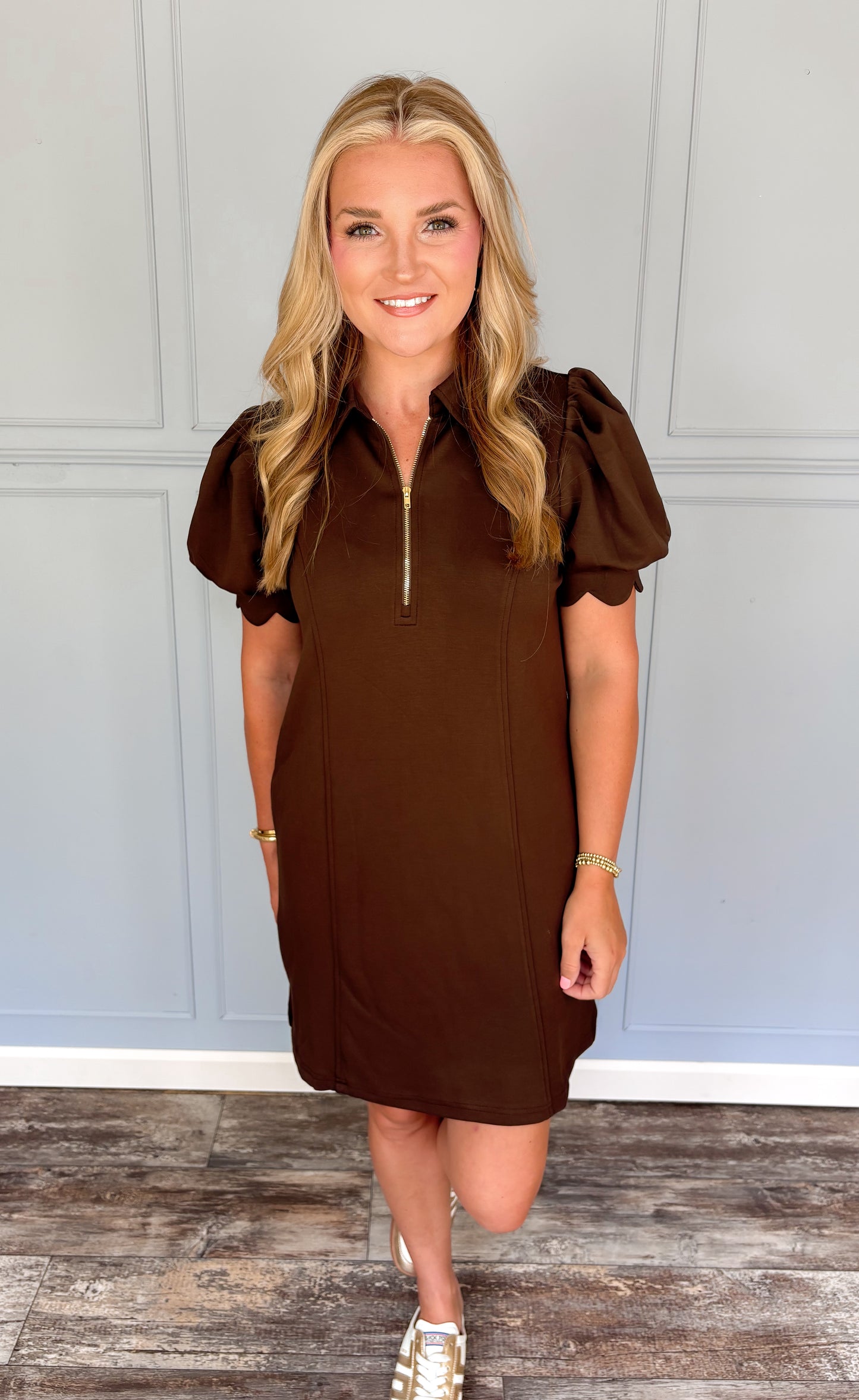 Simply Scallop Dress - Brown