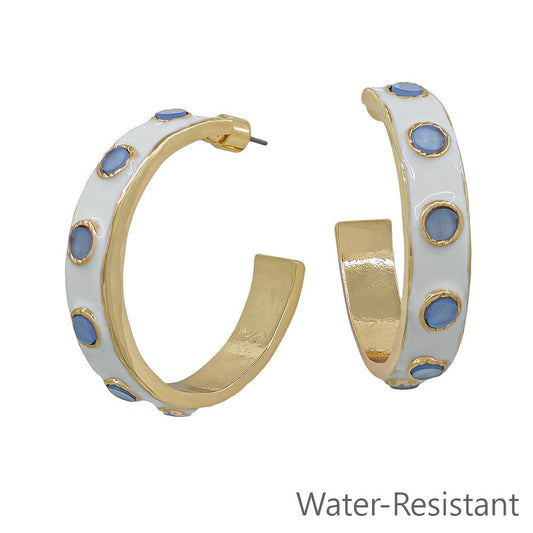 White & Blue Hoop Earrings