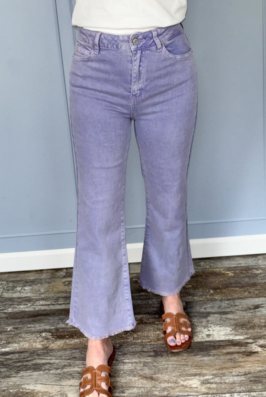 Zenana Acid Wash Cropped Bootcut Pants- Violet