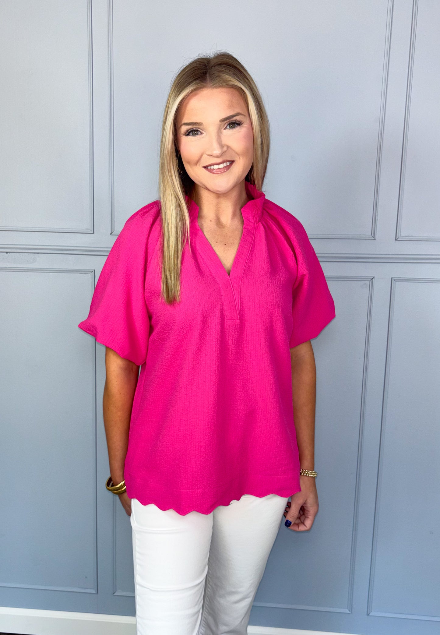 Fucshia Scallop Top