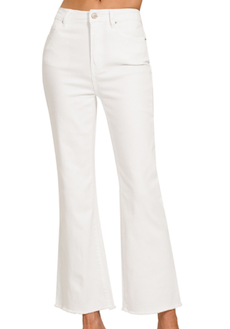 Zenana Acid Wash Cropped Bootcut Pants- White